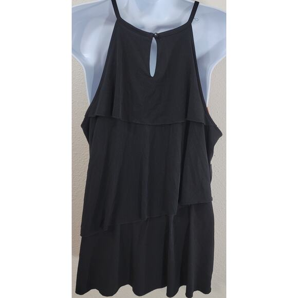 Worthington Black Pink Ruffled Sleeveless Top Large Keyhole Back Lightweight - Picture 2 of 6